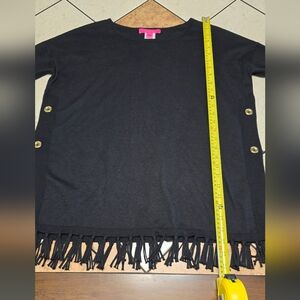 Black Fringe Cardigan with Gold Buttons